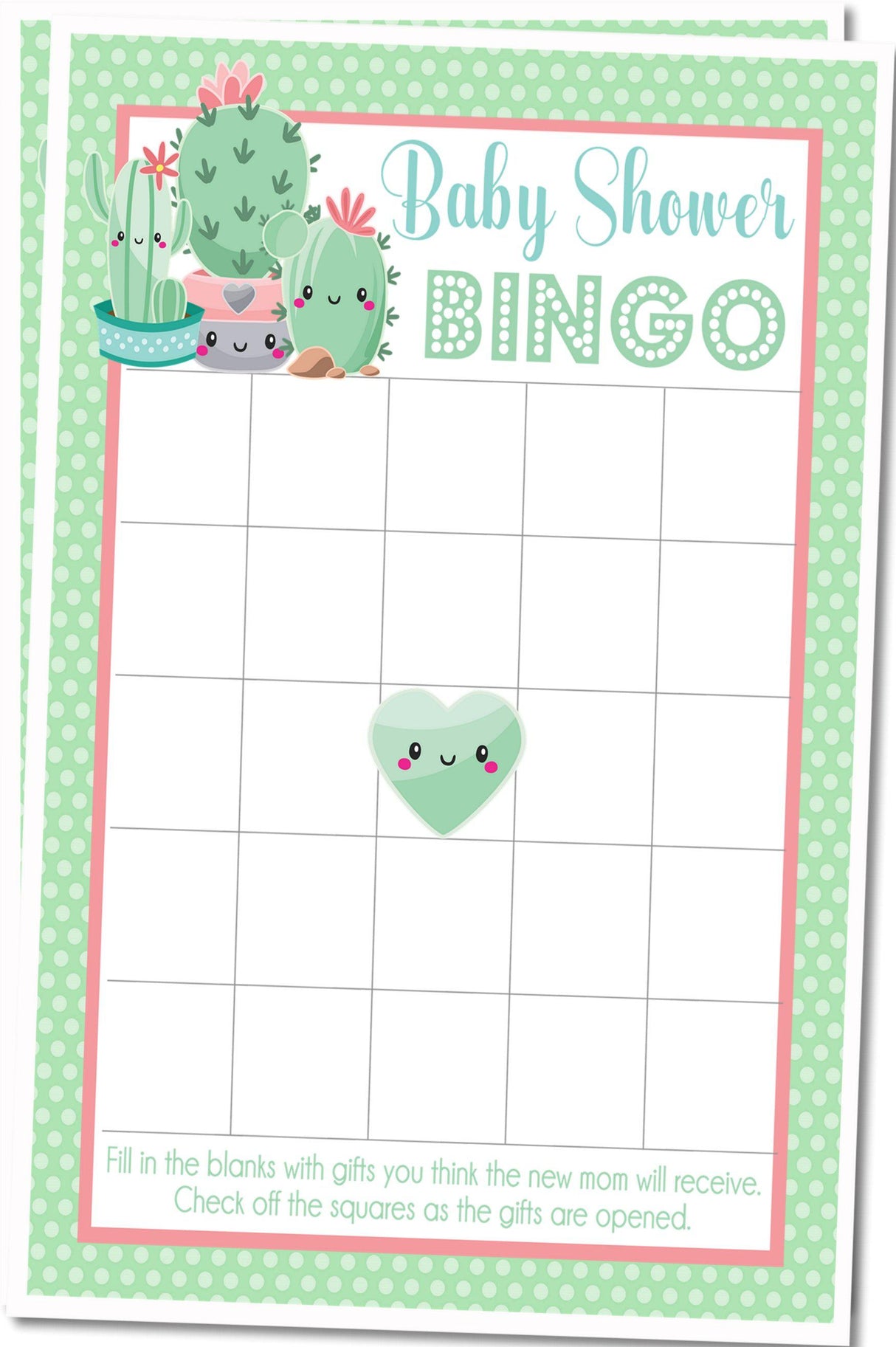 Cactus Succulent Baby Shower Bingo Cards