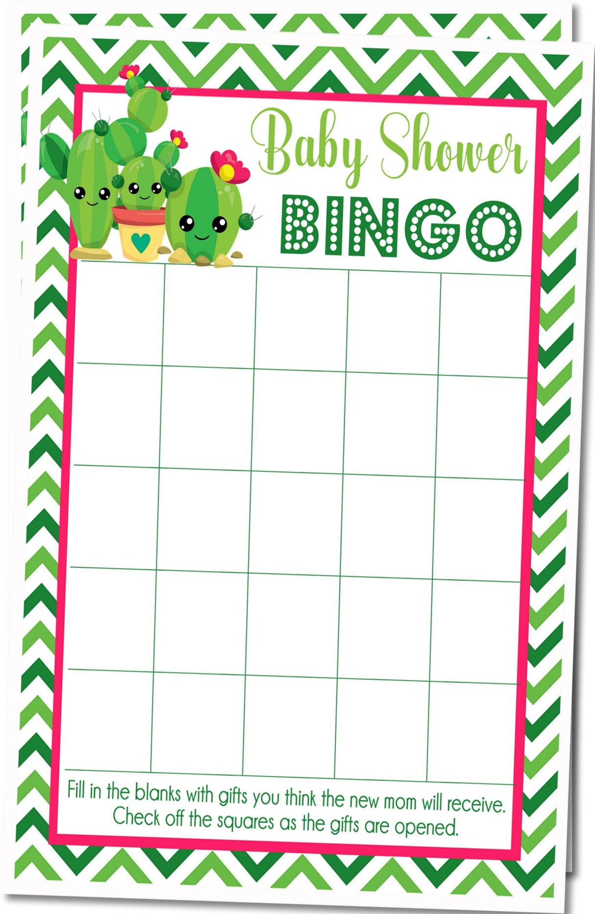 Cactus Succulent Baby Shower Bingo Cards