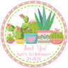 Cactus birthday sticker with succulent plants and decorative pots