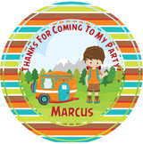 Camping birthday sticker favor label