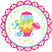 Candy party favor sticker with lollipops and candy jar design