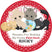 Cat party favor label featuring kittens and fishbowl