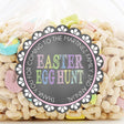 Chalkboard Easter egg hunt sticker with pastel lettering