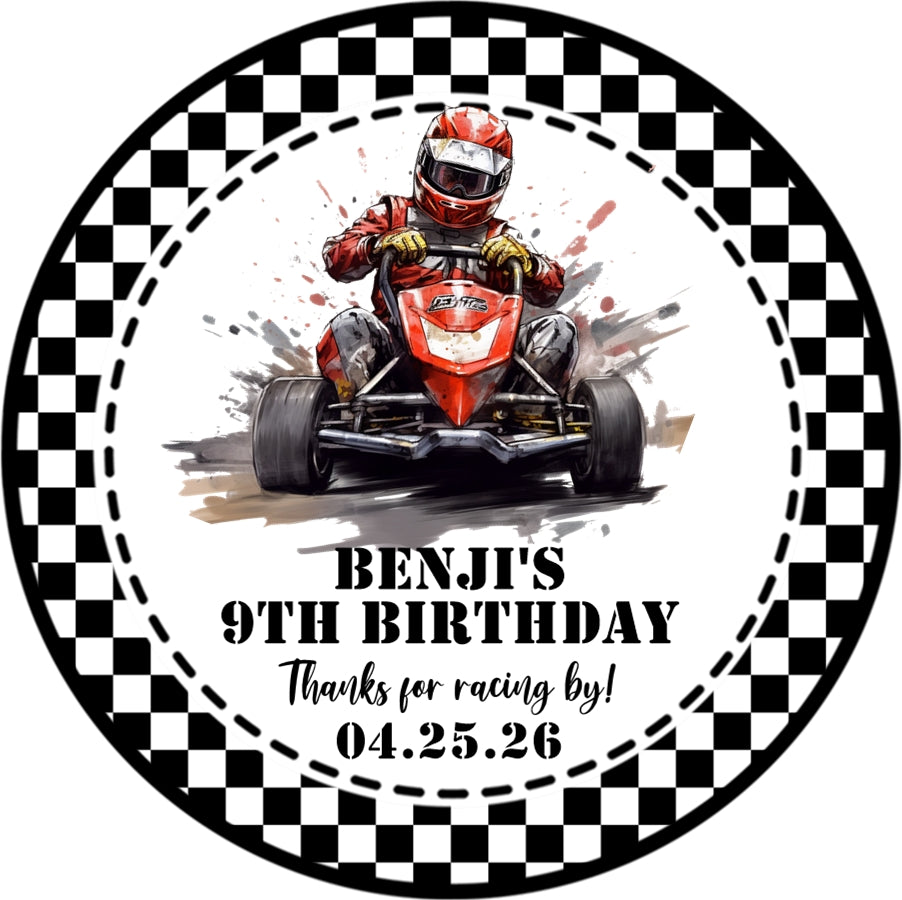 Checkered flag thank you sticker birthday