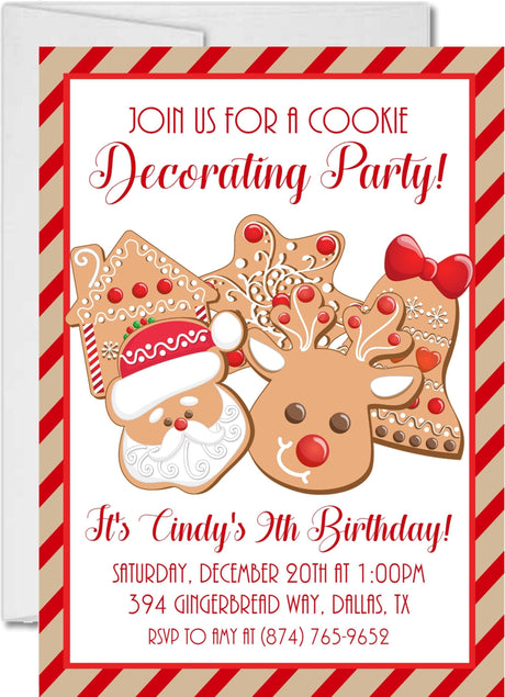 Christmas Birthday Cookie Decorating Party Invitations