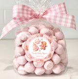 Christmas baby shower favor label in pink