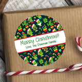Christmas cactus pattern stickers with festive holiday icons