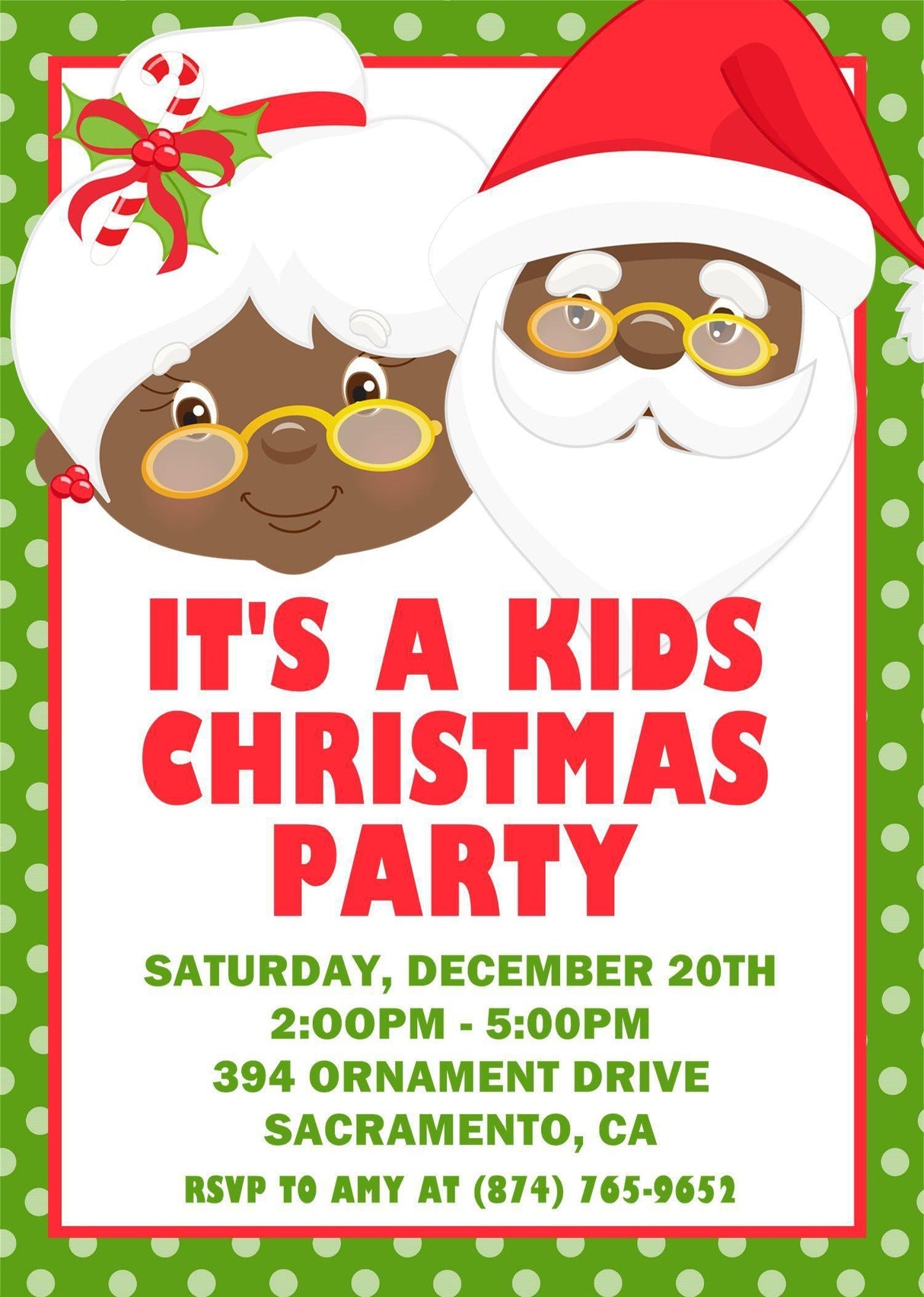 Christmas party invitation with Santa theme and personalized party details