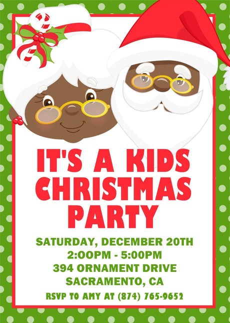 Christmas party invitation with Santa theme and personalized party details