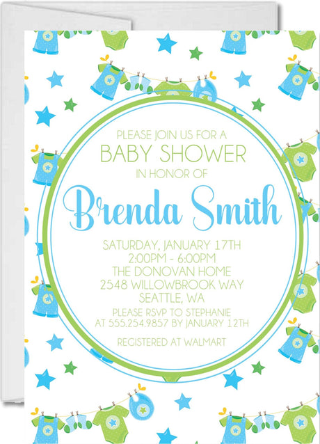 Clothesline Baby Shower Invitations