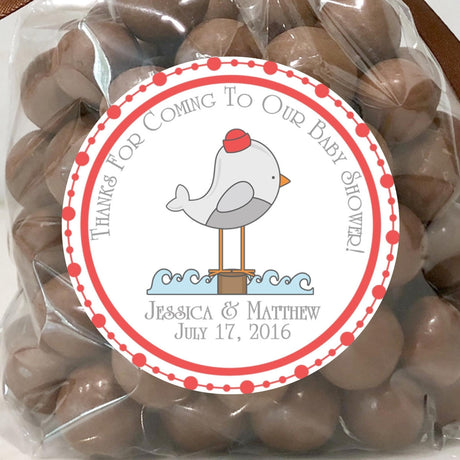 Coastal bird baby shower favor label