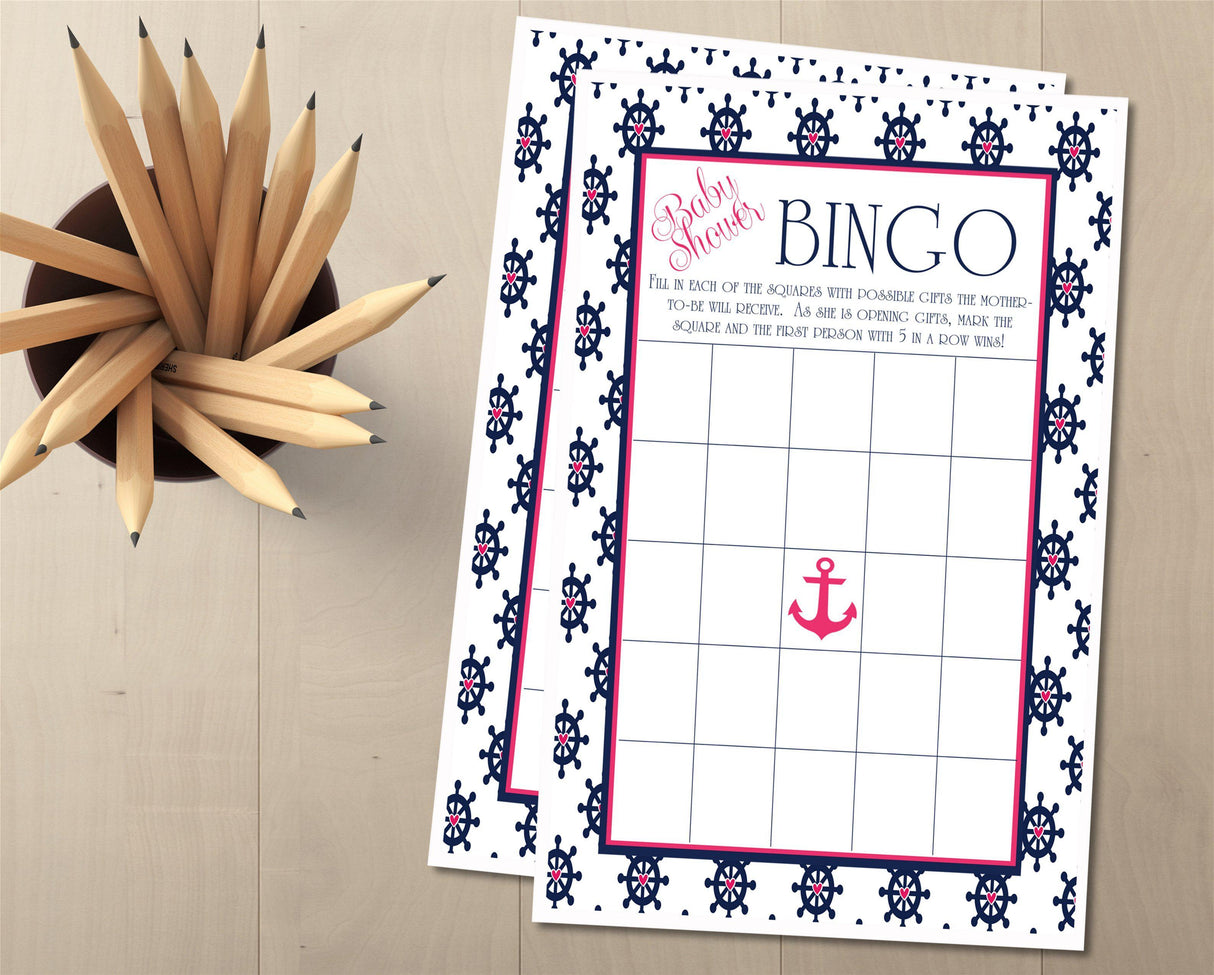 Coastal nautical baby shower bingo game printable