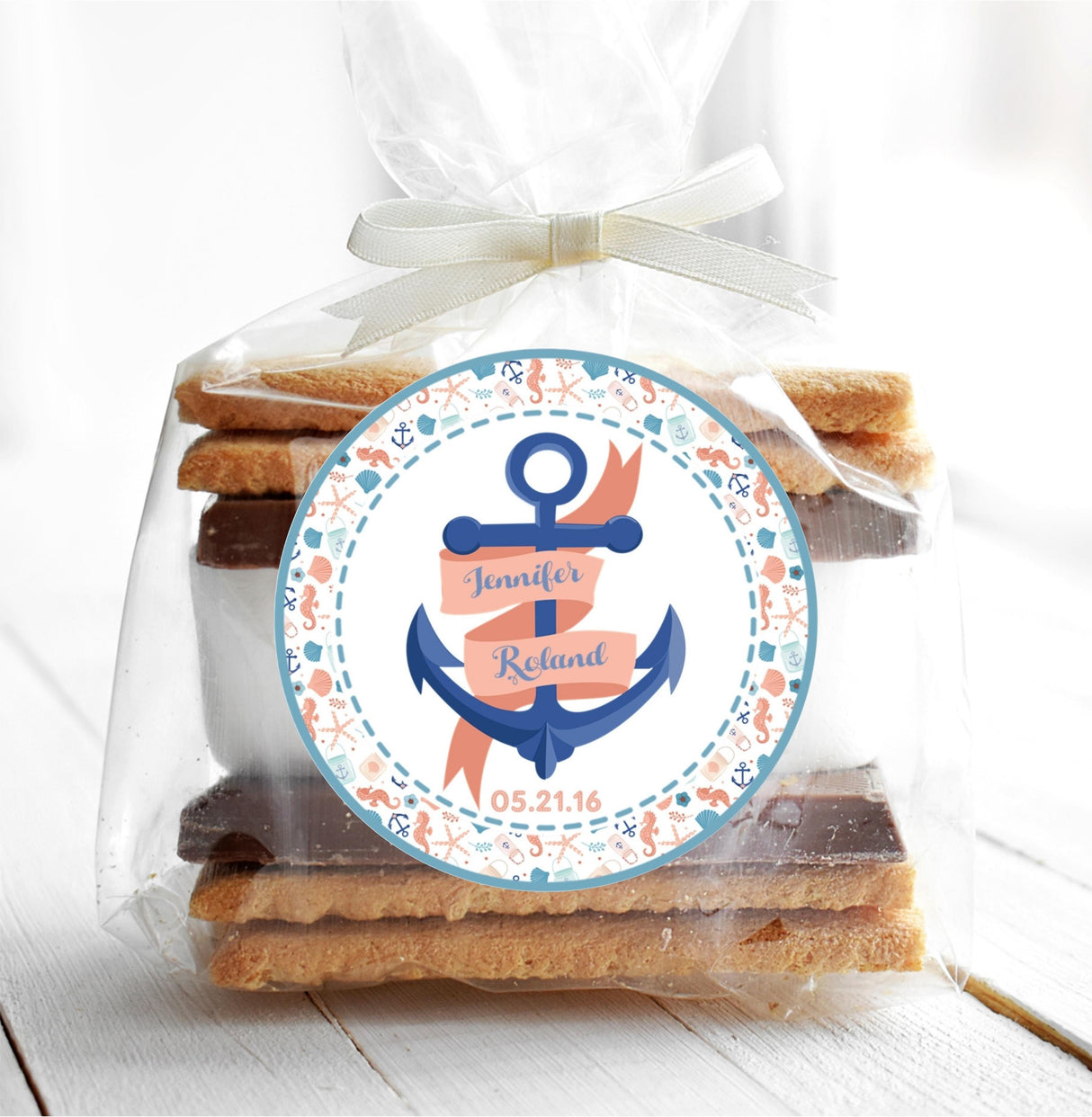 Coastal navy coral wedding sticker