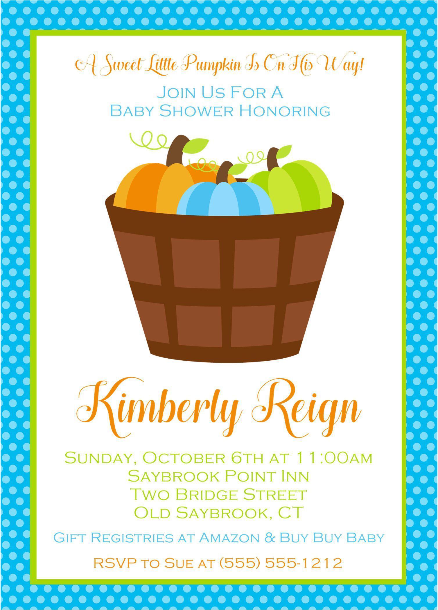 Colorful Boys Pumpkin Fall Baby Shower Invitations