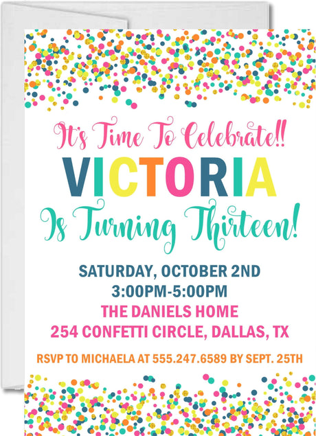 Colorful Confetti Birthday Party Invitations