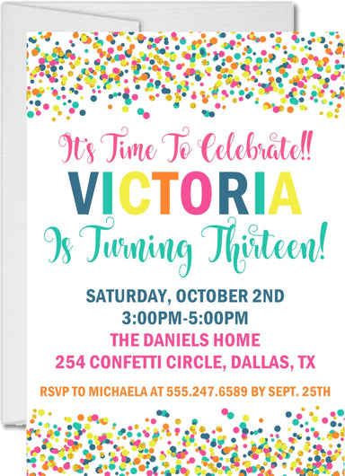 Colorful Confetti Birthday Party Invitations