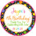 Colorful birthday party favor sticker with bright design