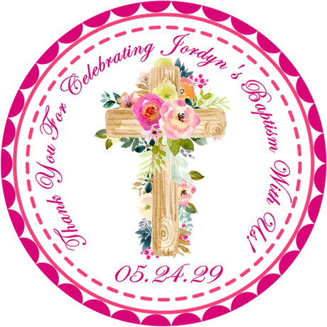 Colorful wildflower baptism favor sticker 