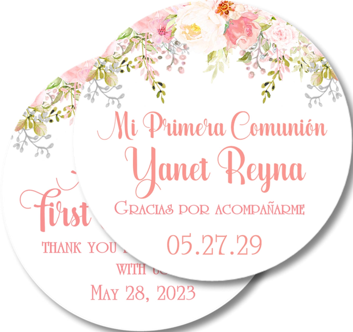 Pink Floral Mi Comunion Sticker