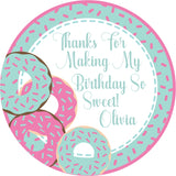 Custom donut party favor label with colorful donut artwork