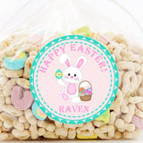 Cute Easter bunny with basket personalized round sticker label