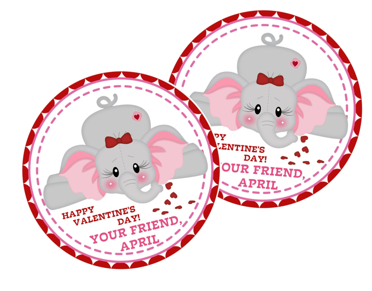 Cute elephant Valentine label with hearts