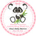 Cute panda baby shower sticker with pink border and bow detail