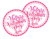 Cute pink Valentine favor label for classroom treats