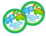 Cute triceratops and stegosaurus party favor label for dino birthday