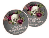 Dark floral skull Halloween birthday sticker