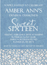 Denim And Diamonds Sweet 16 Party Invitations