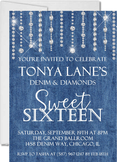 Denim And Diamonds Sweet 16 Party Invitations