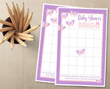 Digital butterfly themed baby shower bingo game instant download PDF