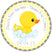 Duck baby shower sticker with gray and yellow color theme