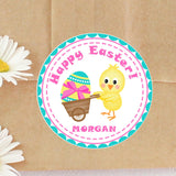 Personalized Happy Easter chick cart sticker for Easter favors