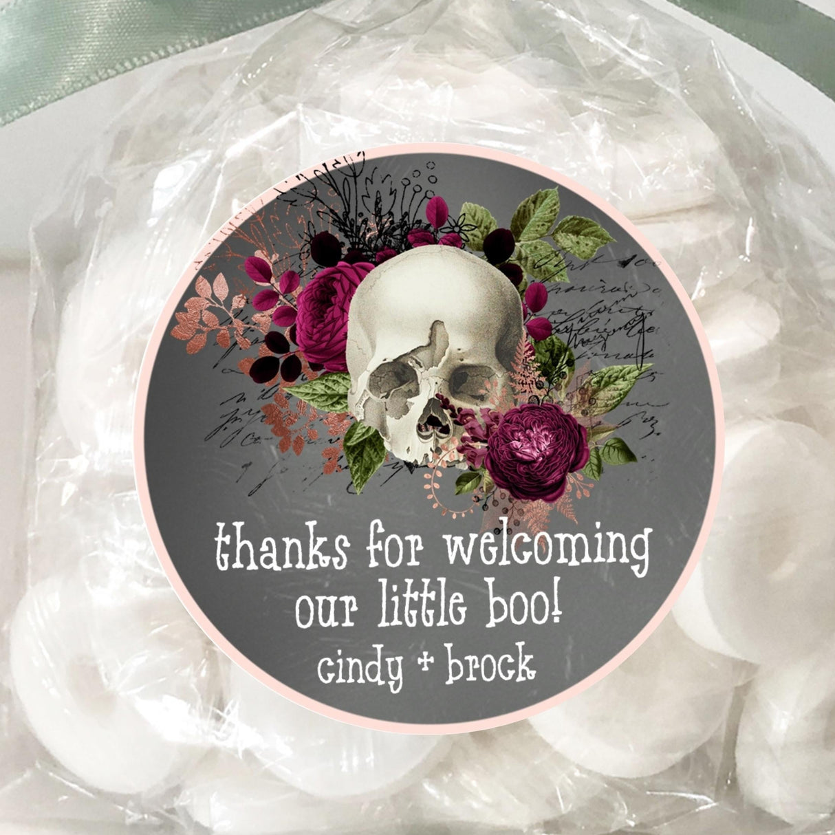 Elegant gothic baby shower sticker