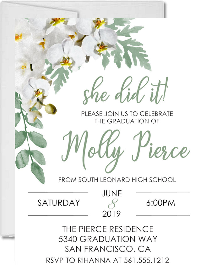 Elegant orchid floral graduation invitation design