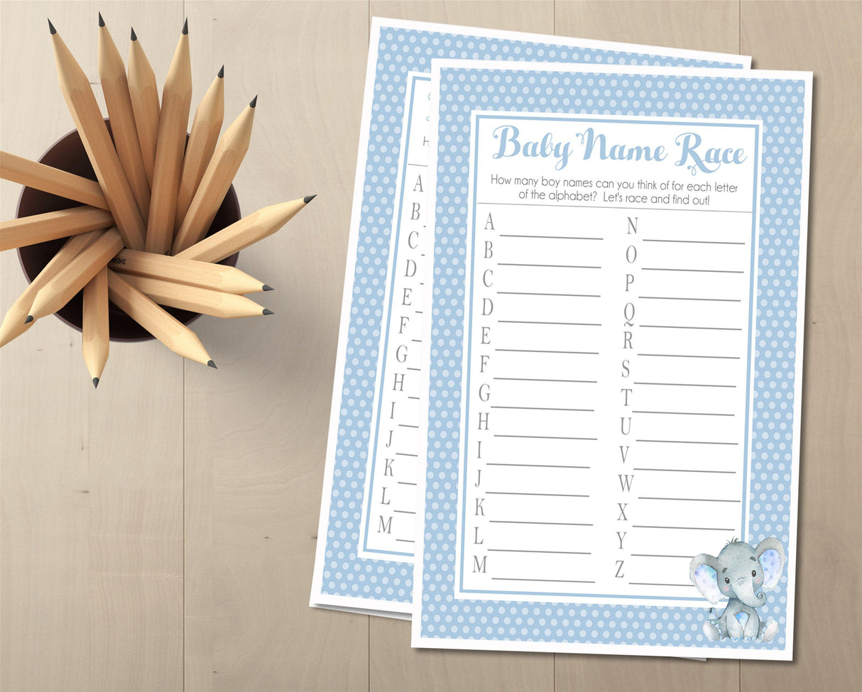 Elephant theme baby name race card