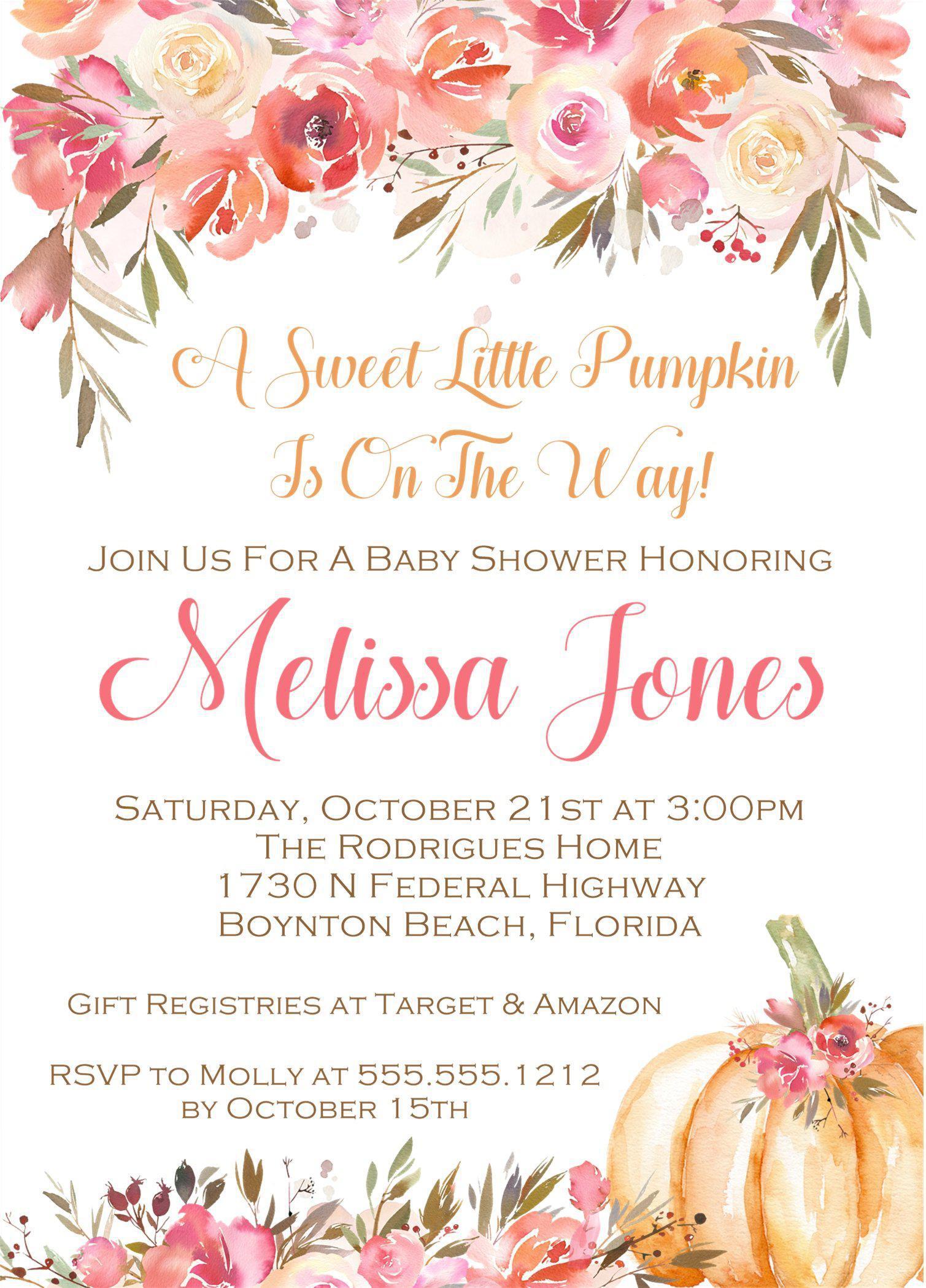 Fall Pumpkin Baby Shower Invitations