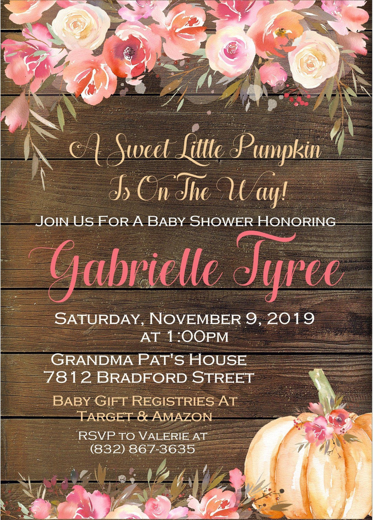 Fall Pumpkin Rustic Baby Shower Invitations