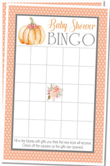 Fall floral pumpkin baby shower bingo PDF
