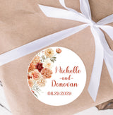 Fall wedding sticker with warm floral design on white background
