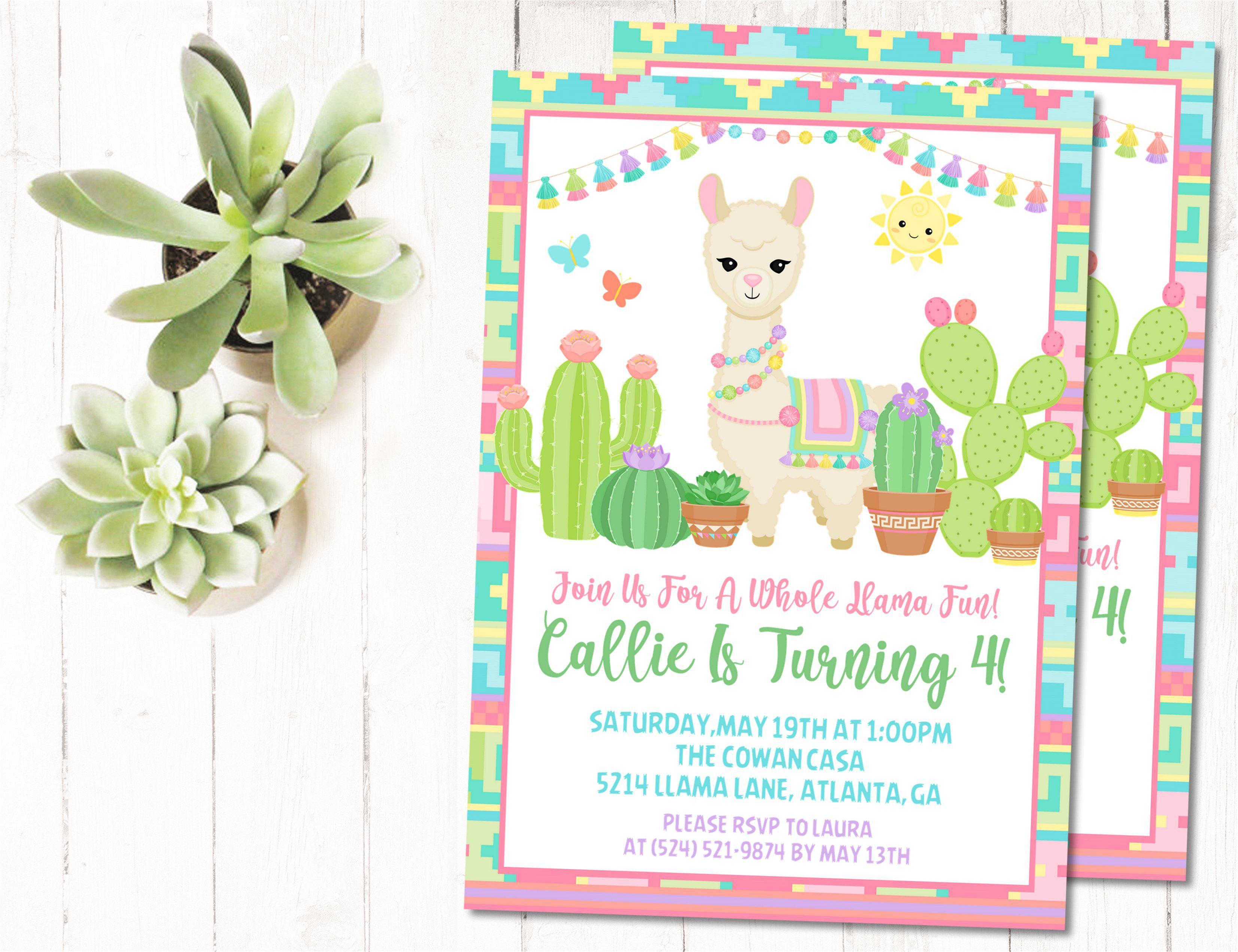 Fiesta Llama Birthday Party Invitations