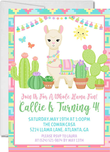 Fiesta Llama Birthday Party Invitations