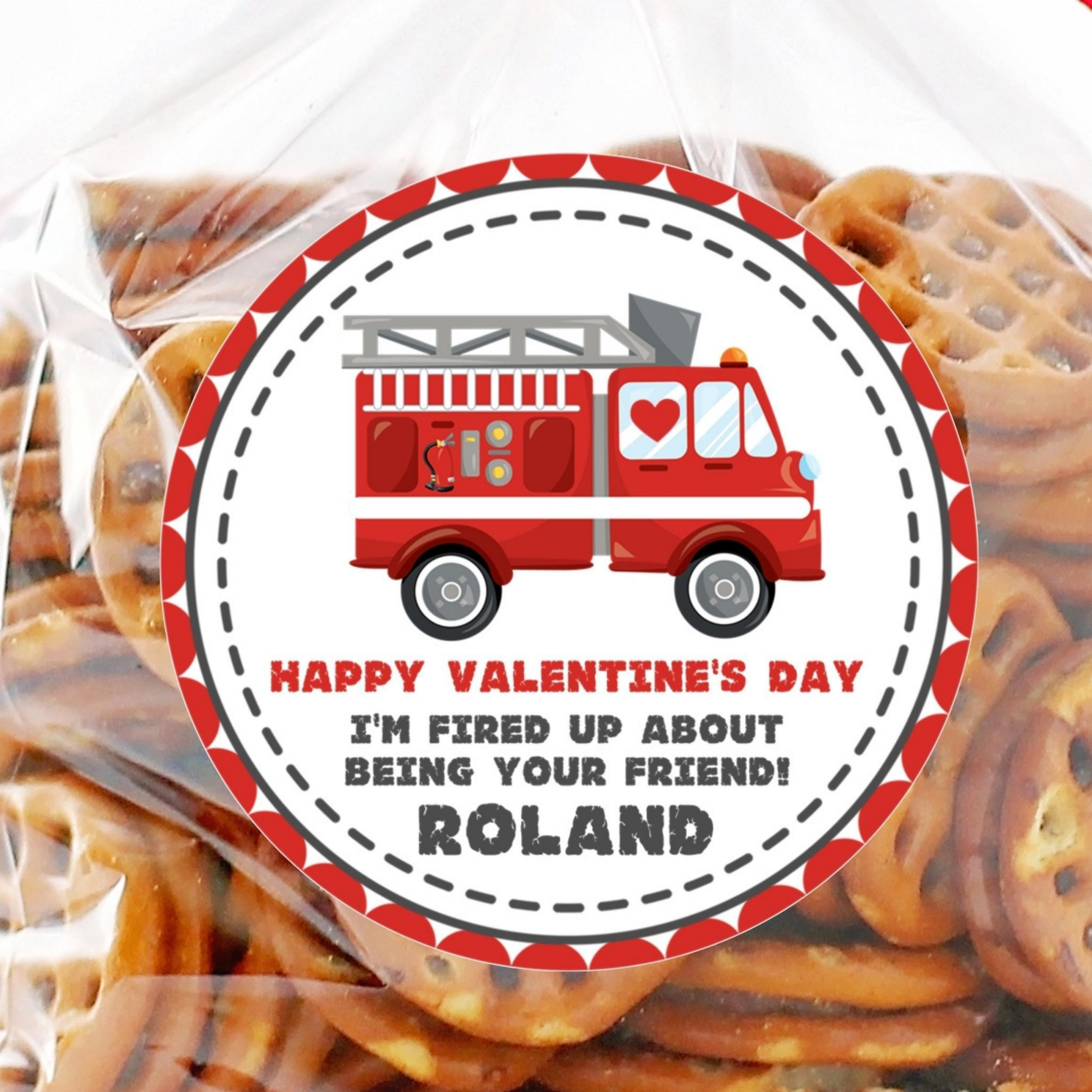 Fire Truck Valentine Stickers