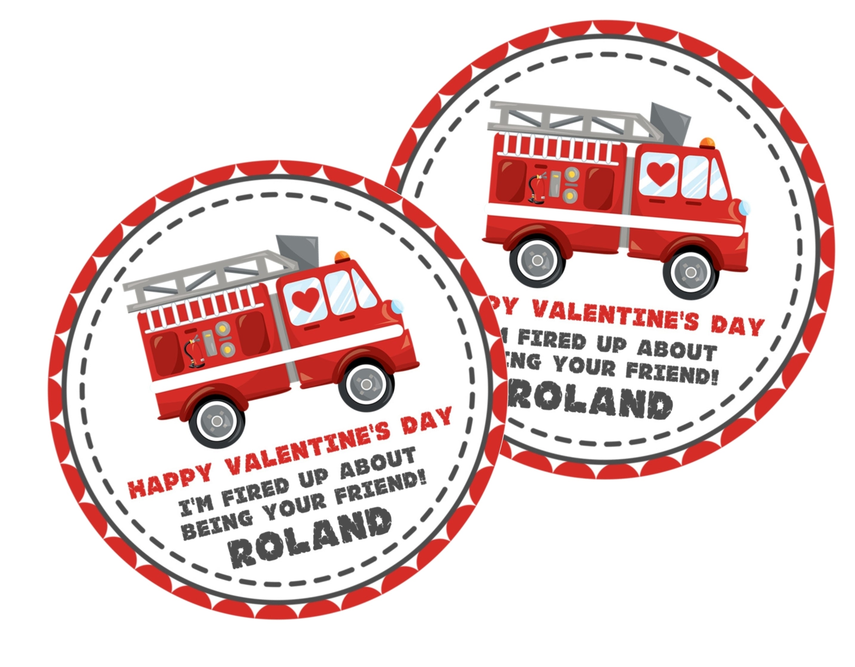 Fire Truck Valentine's Day Stickers