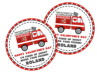 Fire Truck Valentine's Day Stickers
