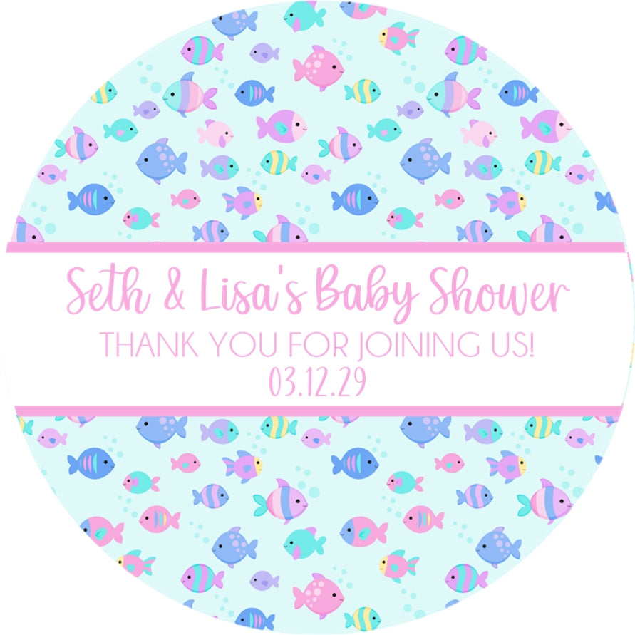 Fish baby shower stickers for favors and decorations