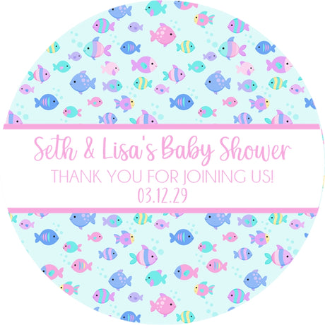 Fish baby shower stickers for favors and decorations