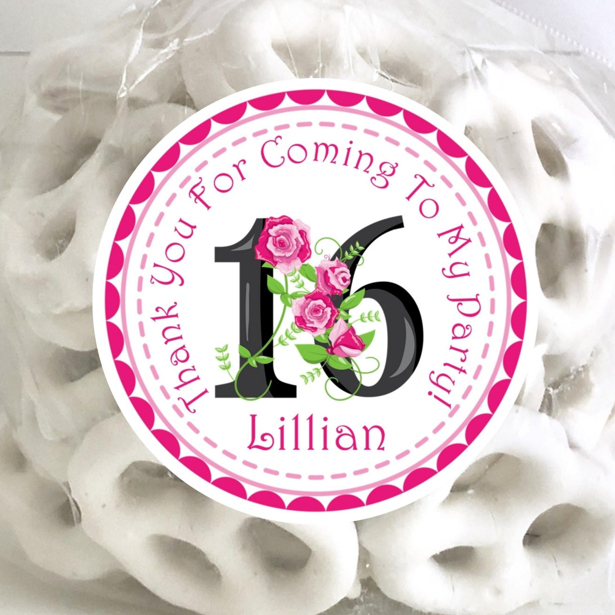 Pink & Black Floral Sweet 16 Birthday Stickers